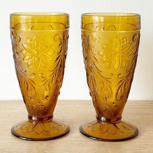 Tiara 1976 Sandwich Amber Iced Tea Glass 6.5” Mid Century Vintage Retro Barware
